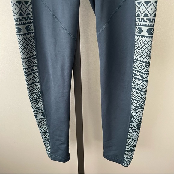 Adidas Climawarm Aztec Legging Pant Tight Thick High Rise Green Grey Sage - Picture 4 of 10
